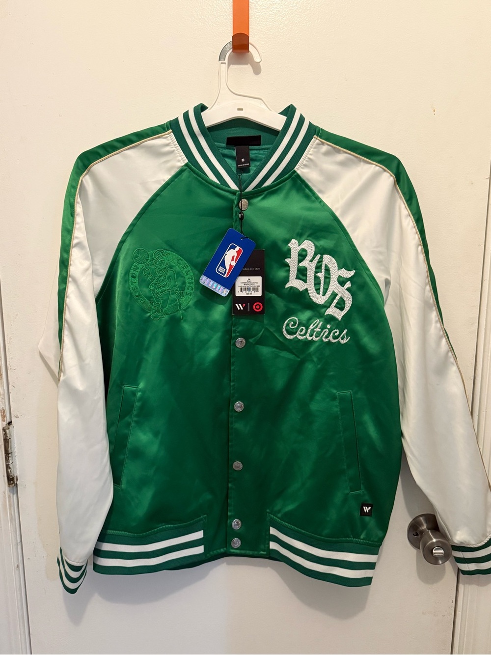 Target Green and White Boston Celtics Satin Bomber Jacket